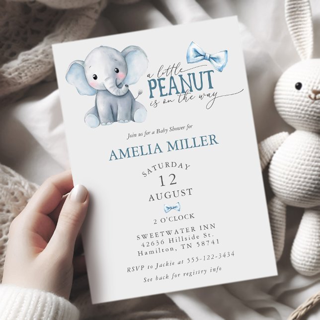 Convite Chuva de Bebê Elefante Aguarela Gravata Borboleta  (Baby Boy Bowtie Watercolor Elephant Baby Shower Invitation)