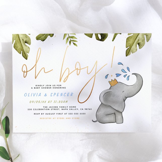 Convite Chuva de Bebê Elefante Aquarela Oh Boy (Criador carregado)