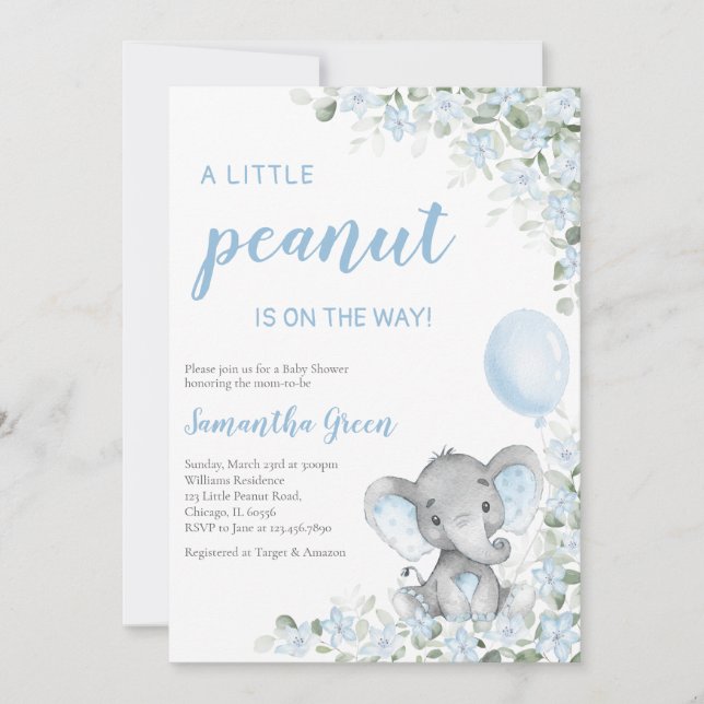 Convite Chuva de Bebê Elefante Azul (Frente)