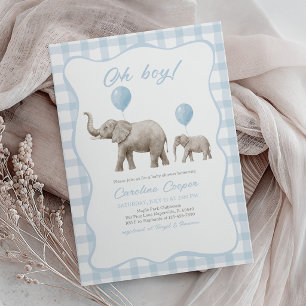Convite Chuva de Bebê Elefante Balão Azul, Amendoim Pequen