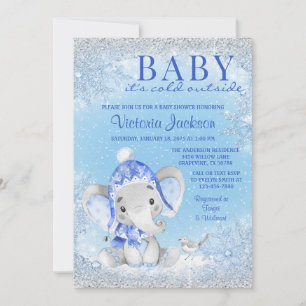Convite Chuva de Bebê Elefante Bebê Está Frio Lá Fora