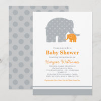 Chuva de Bebê Elefante Bebê Mãe Laranja Cinza