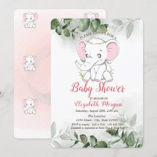 Convite Chuva de Bebê Elefante Bebê, Verde de Eucalipto