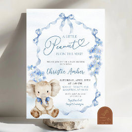 Convite Chuva de Bebê Elefante Coquete Azul Amendoim