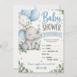 Convite Chuva de Bebê Elefante Cute Customizável em Aquare