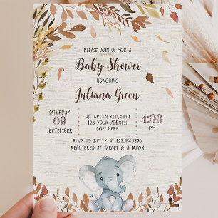 Convite Chuva de Bebê Elefante de Outono