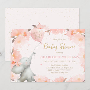 Convite Chuva de Bebê Elefante Floral Aquarela Fofa
