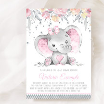 Chuva de Bebê Elefante Floral Diamante Menina Rosa