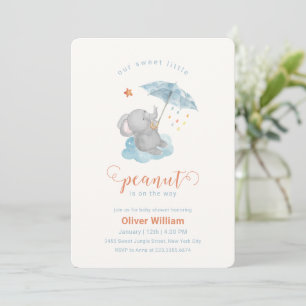 Convite Chuva de Bebê Elefante Guarda-Chuva Azul Amendoim
