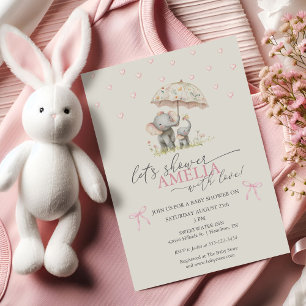 Convite Chuva de Bebê Elefante Guarda-Chuva Floral Menina