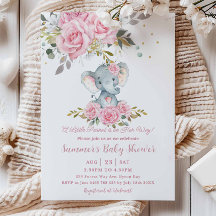 Chuva de Bebê Elefante Menina Rosa Bebê Floral