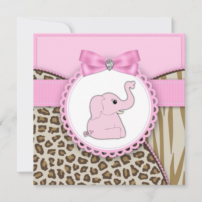 Convite Chuva de Bebê Elefante Rosa Elegante (Frente)