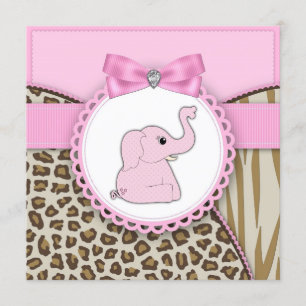 Convite Chuva de Bebê Elefante Rosa Elegante
