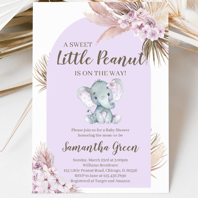 Convite Chuva de Bebê Elefante Roxo Menina (Criador carregado)