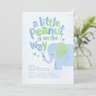 Convite Chuva de Bebê Elefante Verde e Azul Amendoim Peque