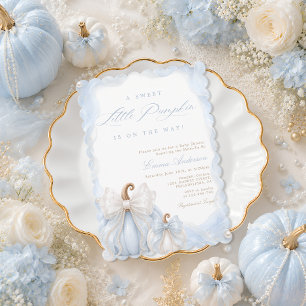 Convite Chuva de Bebê Elegante Abóbora de Outono Azul