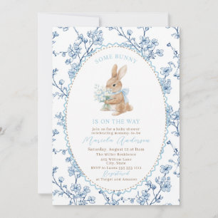 Convite Chuva de Bebê elegante aquarela coelhinho laço azu