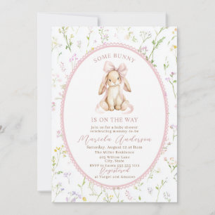 Convite Chuva de Bebê elegante aquarela coelhinho laço ros
