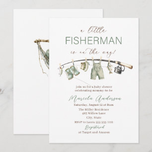 Convite Chuva de Bebê Elegante Aquarela um pequeno pescado