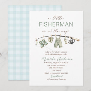 Convite Chuva de Bebê Elegante Aquarela um pequeno pescado