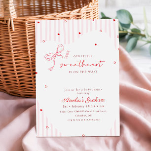 Convite Chuva de Bebê Elegante com Laço Rosa em Script