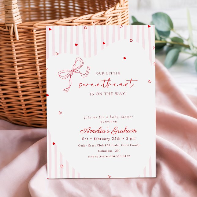 Convite Chuva de Bebê Elegante com Laço Rosa em Script (Criador carregado)