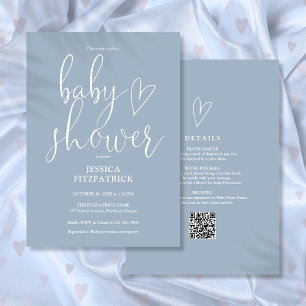 Convite Chuva de Bebê Elegante em Azul Po dusty Blue All I