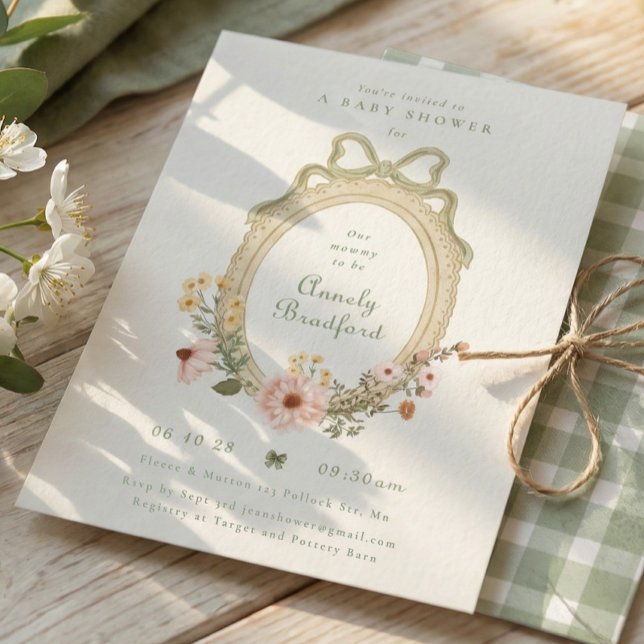 Convite Chuva de Bebê Elegante Floral Menina com Arco de S (Criador carregado)