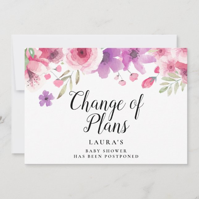 Convite Chuva de Bebê Elegante Floral Mudança de planos (Frente)