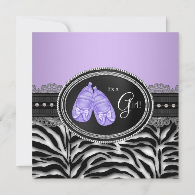 Convite Chuva de Bebê Elegante Lavanda Roxo Zebra (Frente)