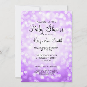 Convite Chuva de Bebê Elegante Luzes de Brilho Roxo