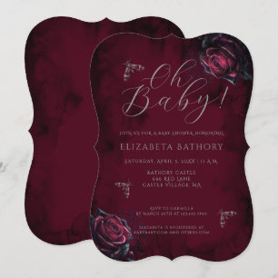 Convite Chuva de Bebê Elegante Mariposa Rosa Gótica Escura