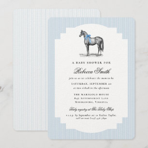 Convite Chuva de Bebê Elegante Menino Azul Cavalo Equino V