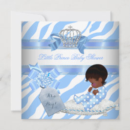 Convite Chuva de Bebê Elegante Menino Azul Zebra Príncipe