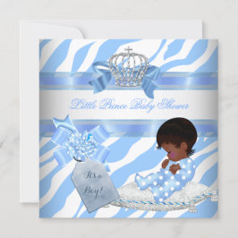 Convite Chuva de Bebê Elegante Menino Azul Zebra Príncipe