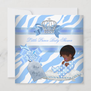 Convite Chuva de Bebê Elegante Menino Azul Zebra Príncipe