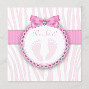 Convite Chuva de Bebê Elegante Pegada Rosa Zebra