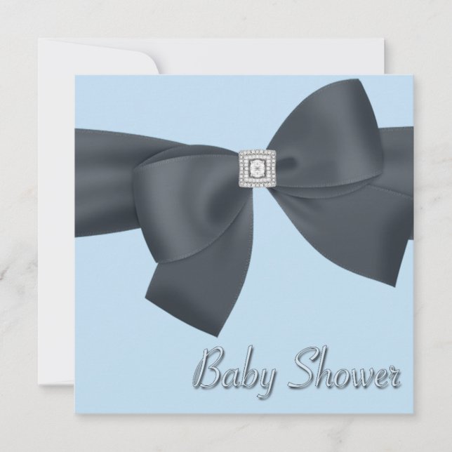 Convite Chuva de Bebê Elegante Preta e Azul (Frente)
