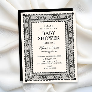 Convite Chuva de bebê elegante preto e branco