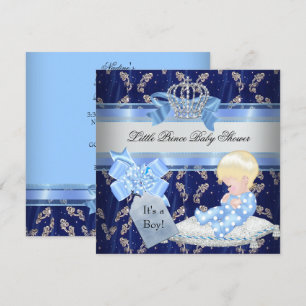 Convite Chuva de Bebê Elegante Príncipe Menino Loiro Azul