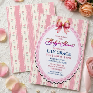 Convite Chuva de Bebê Elegante Rosa Floral Shabby Chic