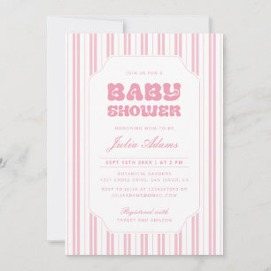 Convite Chuva de Bebê Elegante Rosa Listrada