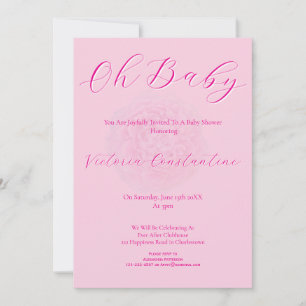 Convite Chuva de Bebê Elegante Rosa Oh Baby Script Peony