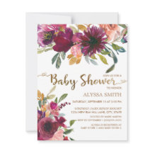 Chuva de Bebê Elegante Roxo Rosa Dourado Floral Sc