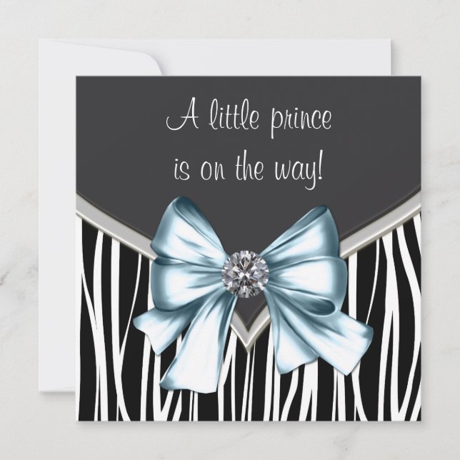 Convite Chuva de Bebê Elegante Zebra Azul e Preto (Frente)