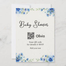 chuva de bebê em aquarela azul código QR RSVP pa