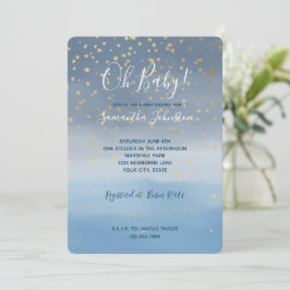 Convite Chuva de Bebê em Aquarela Azul Marinho Estrelas Do