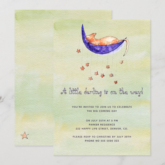 Convite Chuva de bebê em aquarela baby shower (Frente/Verso)