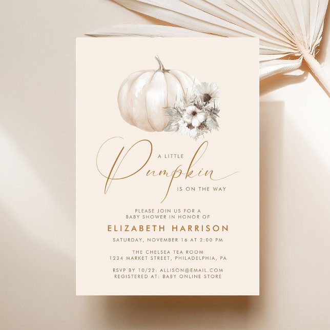 Convite Chuva de Bebê em Aquarela Boho com Abóboras Florai (Boho Pumpkin Florals Watercolor Baby Shower Invitation)