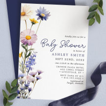 Chuva de Bebê em Aquarela Boho Flor Silvestre Azul